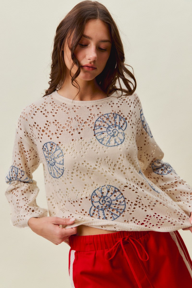 SO ME Seashell Lightweight Sweater Top