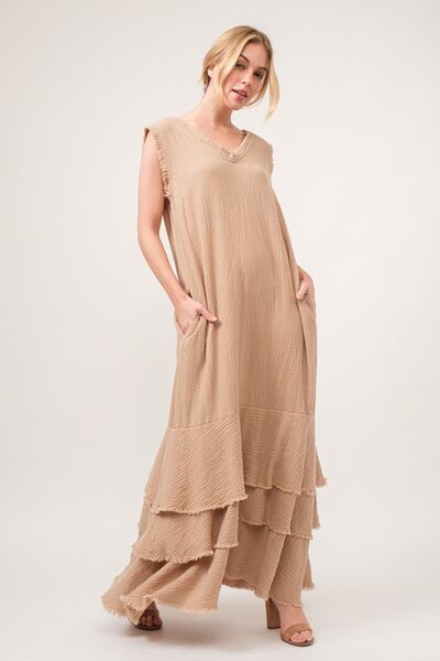 And The Why Washed Fringe Detail Tiered Dress