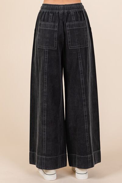 Mittoshop Mineral Wash Wide Leg Elastic Waist Twill Pants