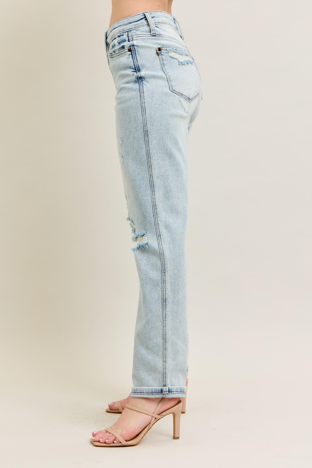 Judy Blue Full Size Mr Repair Stitch Detail Destroy Single Cuff Bf Jeans Plus Size