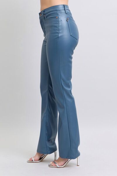 Judy Blue Full Size High Waist Tummy Control Faux Leather Bootcut Pants Plus Size