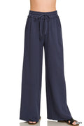 Zenana Drawstring French Terry Wide Leg Sweatpants