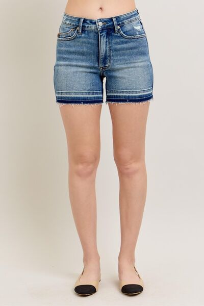Judy Blue Full Size Mr Tummy Control Vintage Wash Release Hem Shorts Plus Size