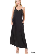 Zenana V-Neck Cami Maxi Dress with Side Pockets