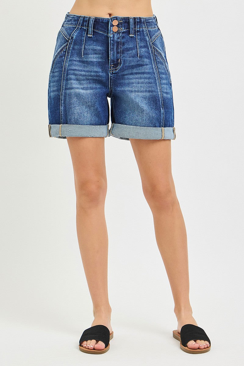 RISEN High Rise Seamed Roll Up Shorts