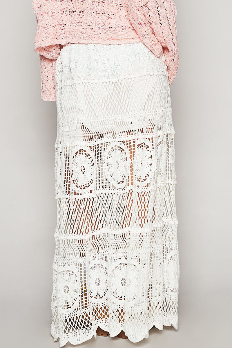 POL Crochet Floral Flared Skirt with Elastic Waist Band