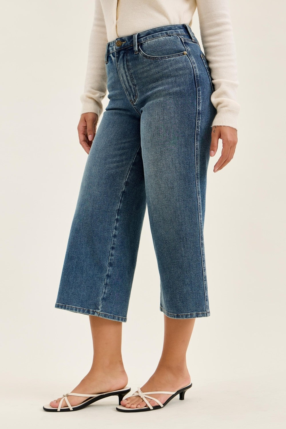 Judy Blue High Waist "Dottie" Wide Crop Md Quarry Fade Jeans