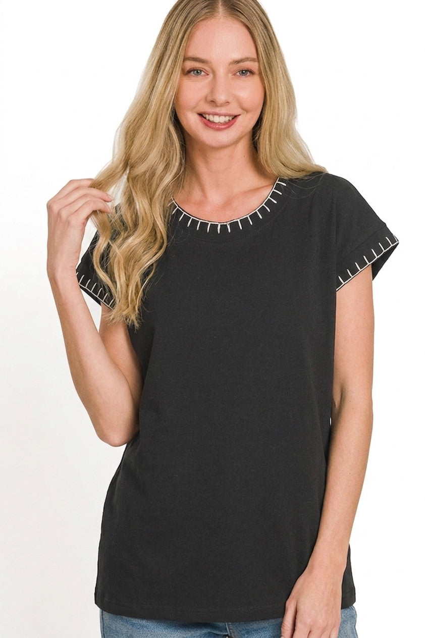 Zenana Stitch Detailed Oversize Top