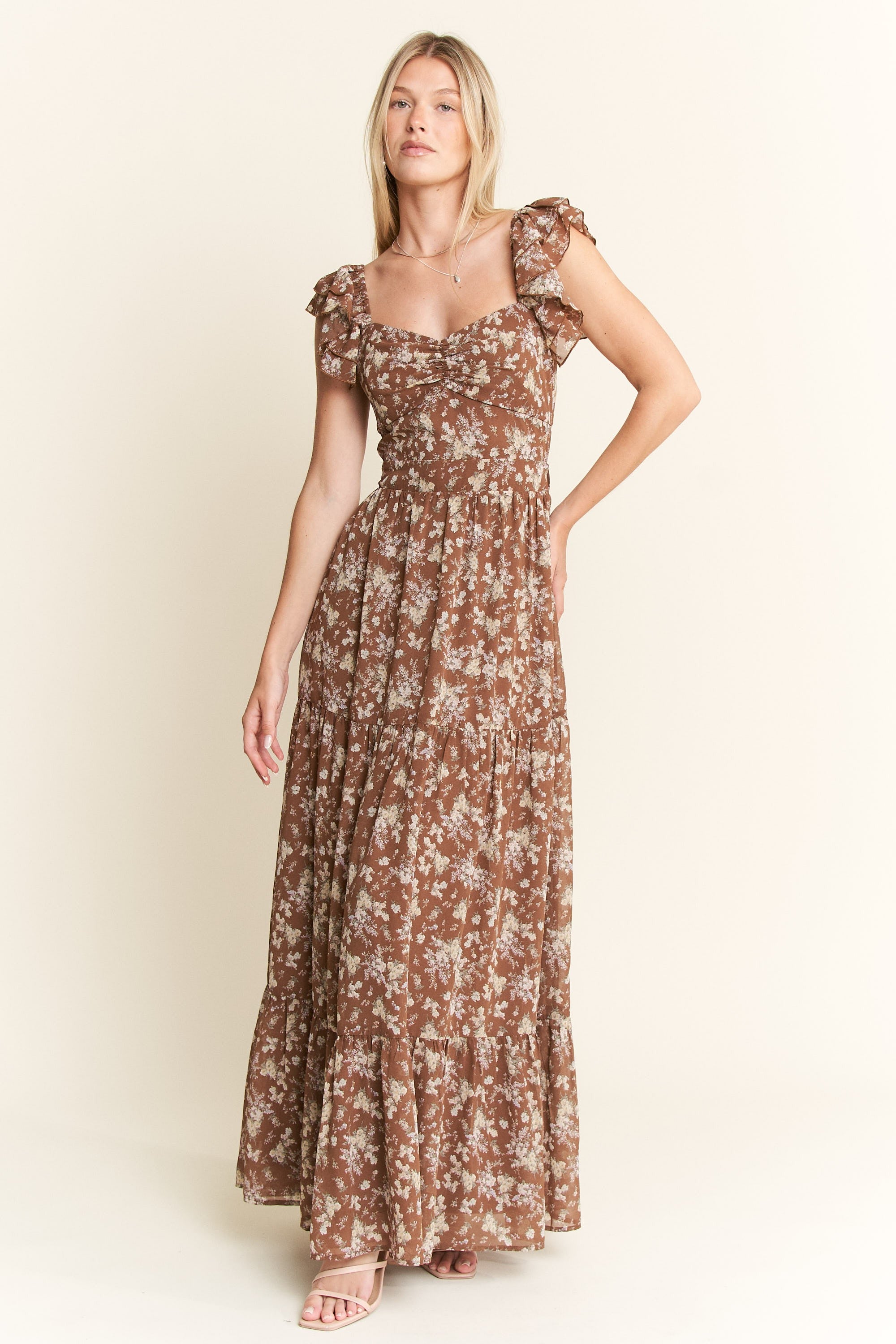 Jade By Jane Ruffle Sleeve Tiered Maxi Dress