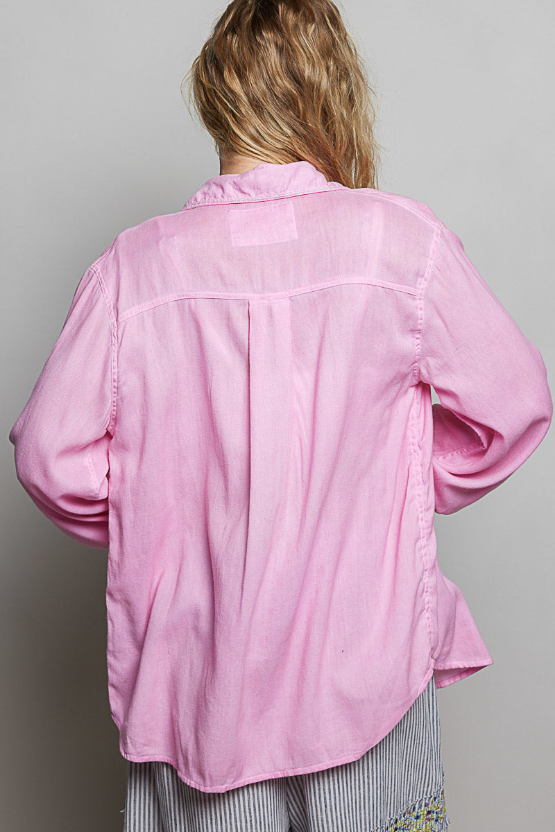 POL Washed Textured Cotton Western Button Front Shirt