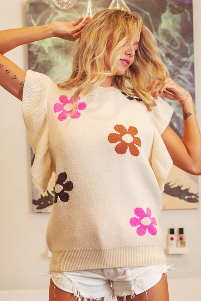 BiBi Flower Printed Ruffled Sleeves Top