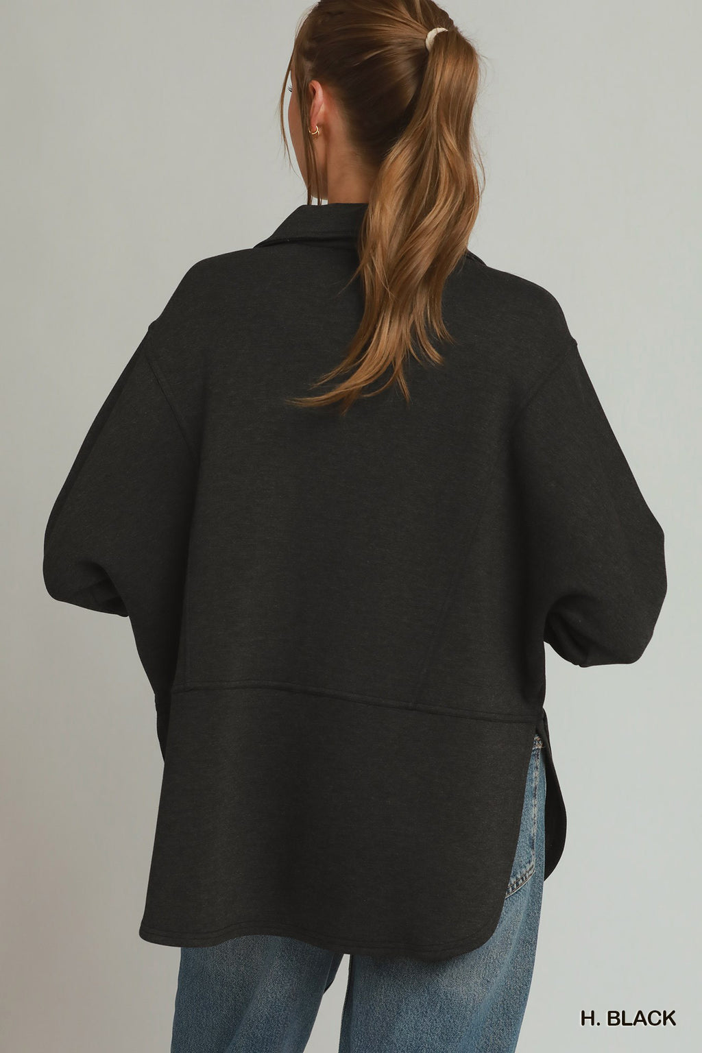 Umgee Half Placket Sweatshirt with Pockets