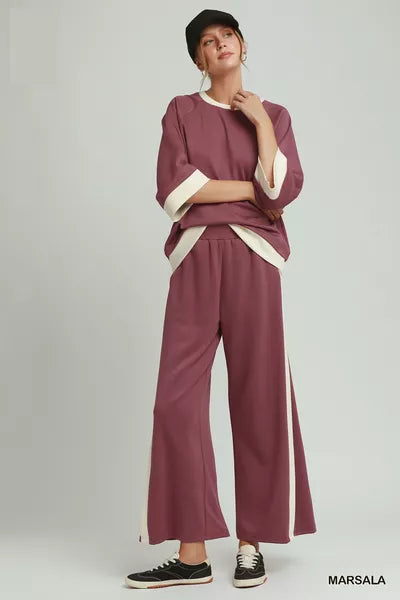 Umgee Colorblock Side Stripe Straight Pants