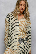 POL Two-Tone Printed Woven Spangle Long Sleeve Shirt