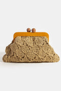 Fame Straw Braided Wooden Frame Clutch Bag