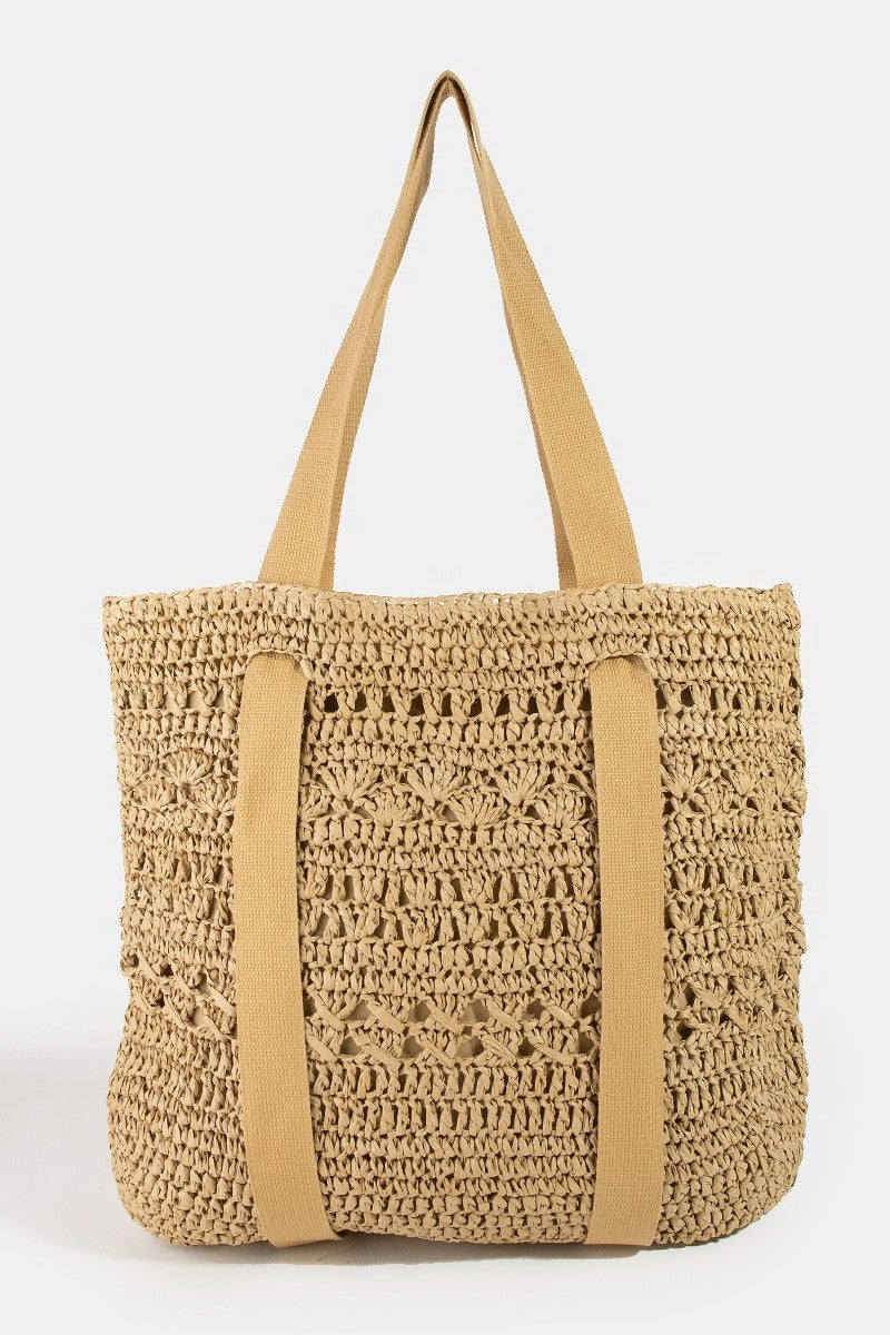 Fame Large Straw Braided Tote Bag with Hat Holder