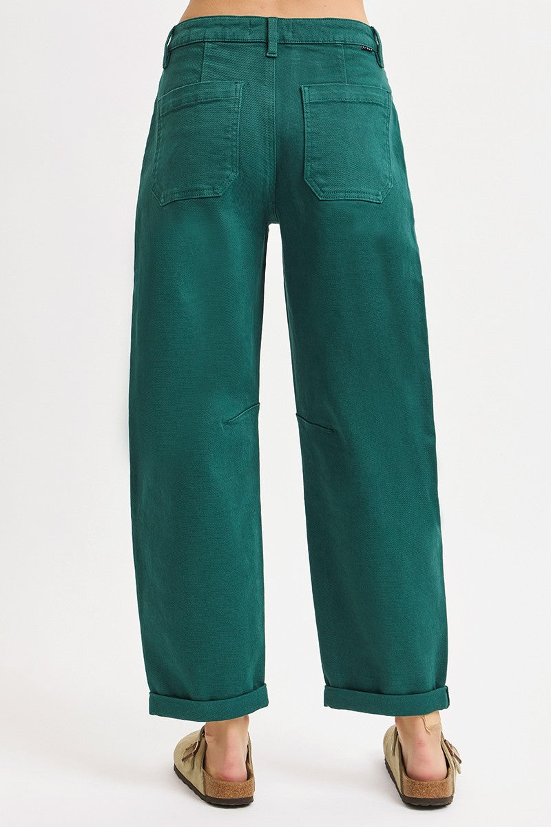RISEN High Rise Ankle Cuffed Barrel Pants