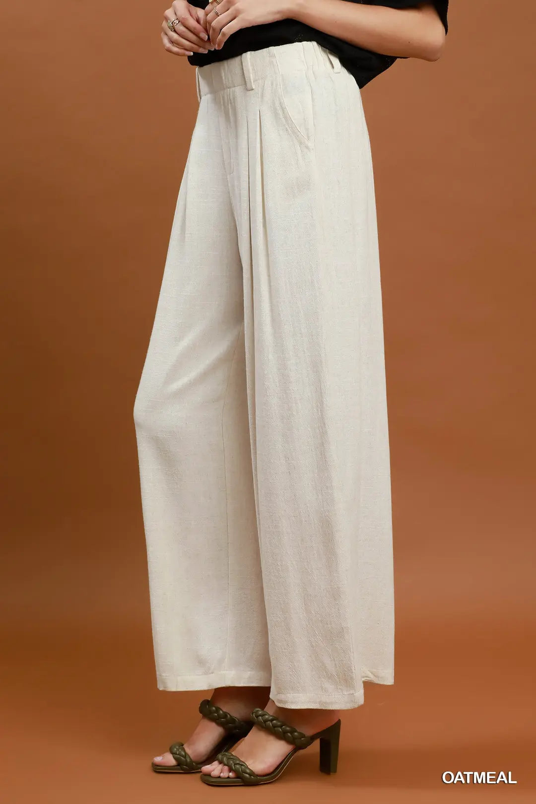 Umgee High Waist Linen Blend Wide Leg Trousers