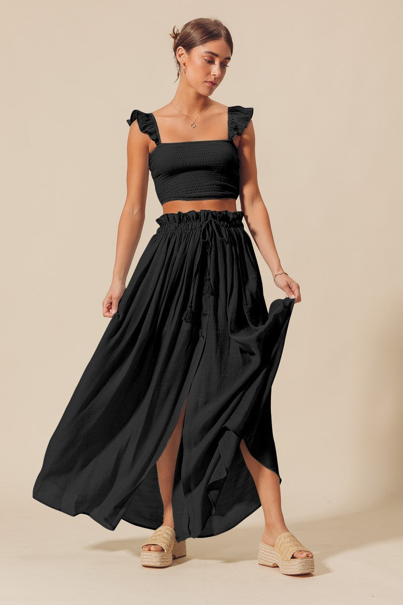 SO ME Smocked Top and Flowy Maxi Skirt Set