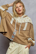 POL Drawstring French Terry Hoodie with Gauze Print Patch