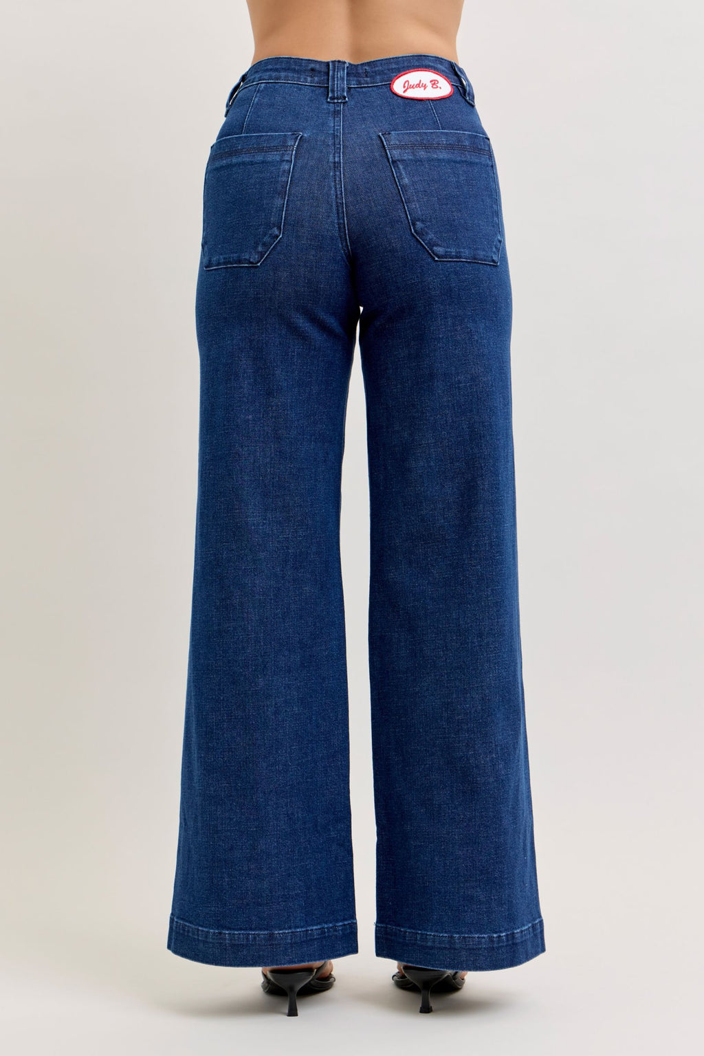 Judy Blue High-Waisted Retro Wide Jeans with Patch Pkts & Twisted Seams