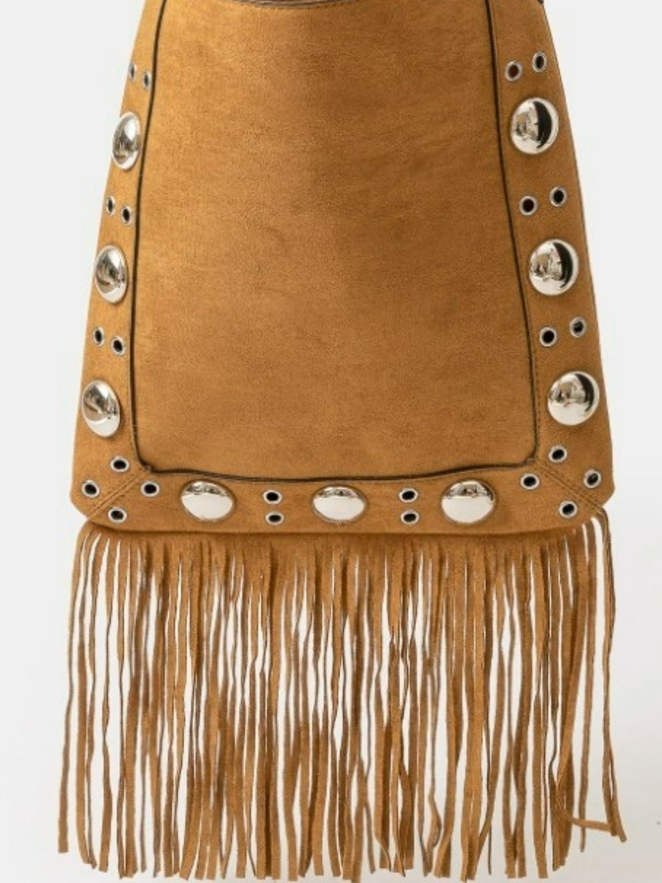 Fame Faux Suede Grommet Accent Fringe Tote Bag
