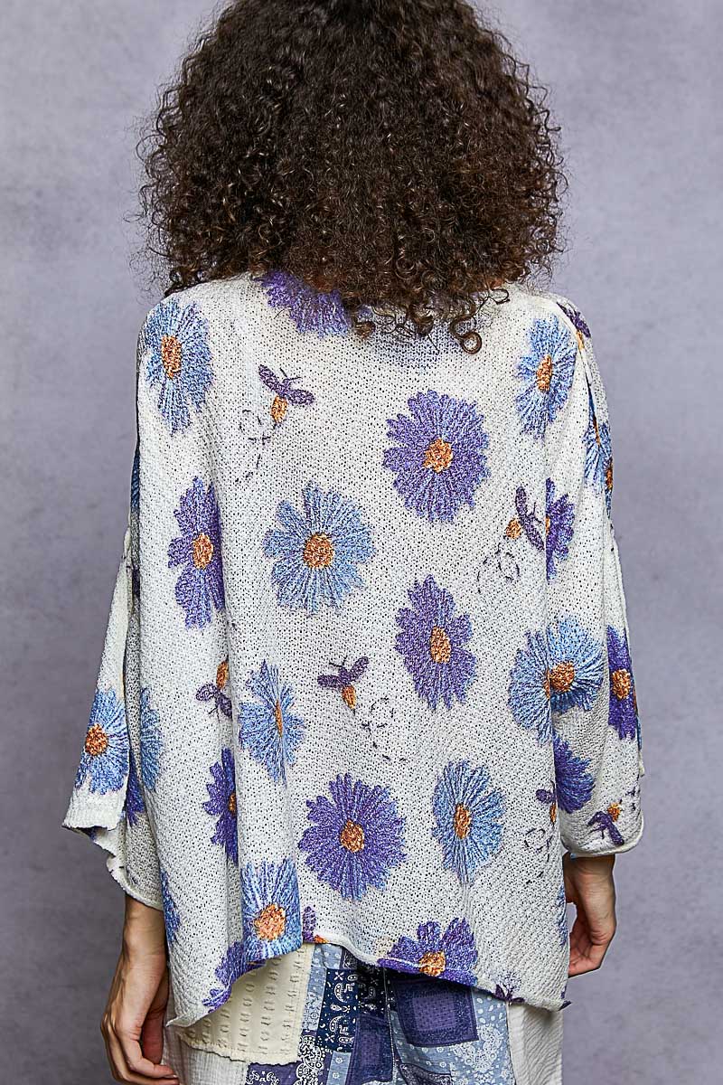 POL Floral Round Neck Rolling Edge Sweater