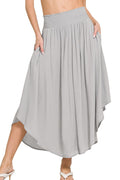Zenana Woven Crinkle Smocked Waist Maxi Skirt W Pockets