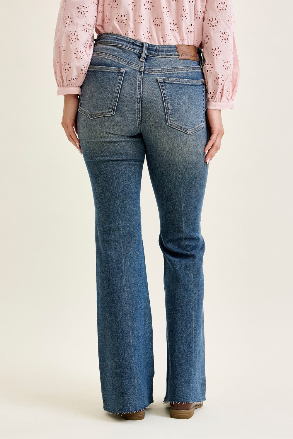 Judy Blue Mid Rise Flare Jeans with Front Flap Pockets
