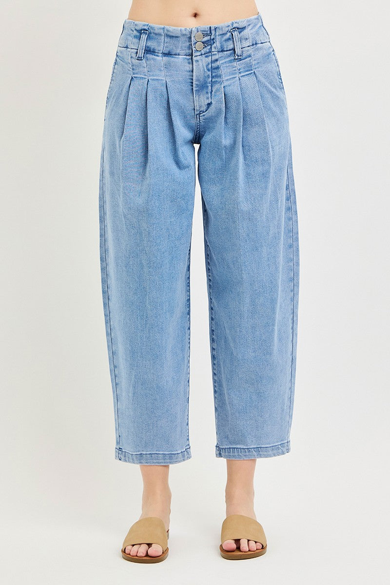 RISEN Slouchy Crop Barrel Pleated Jeans