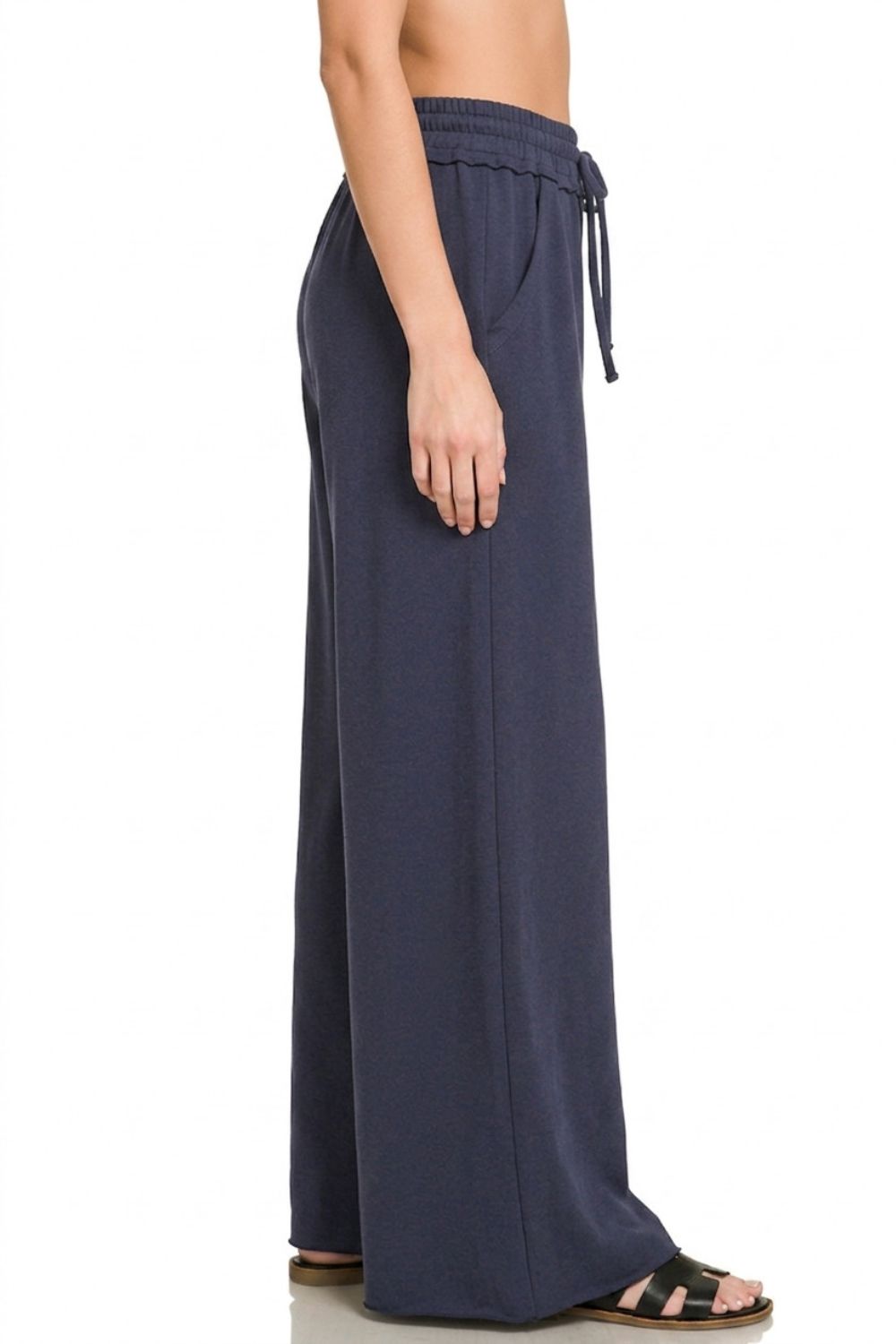 Zenana Drawstring French Terry Wide Leg Sweatpants