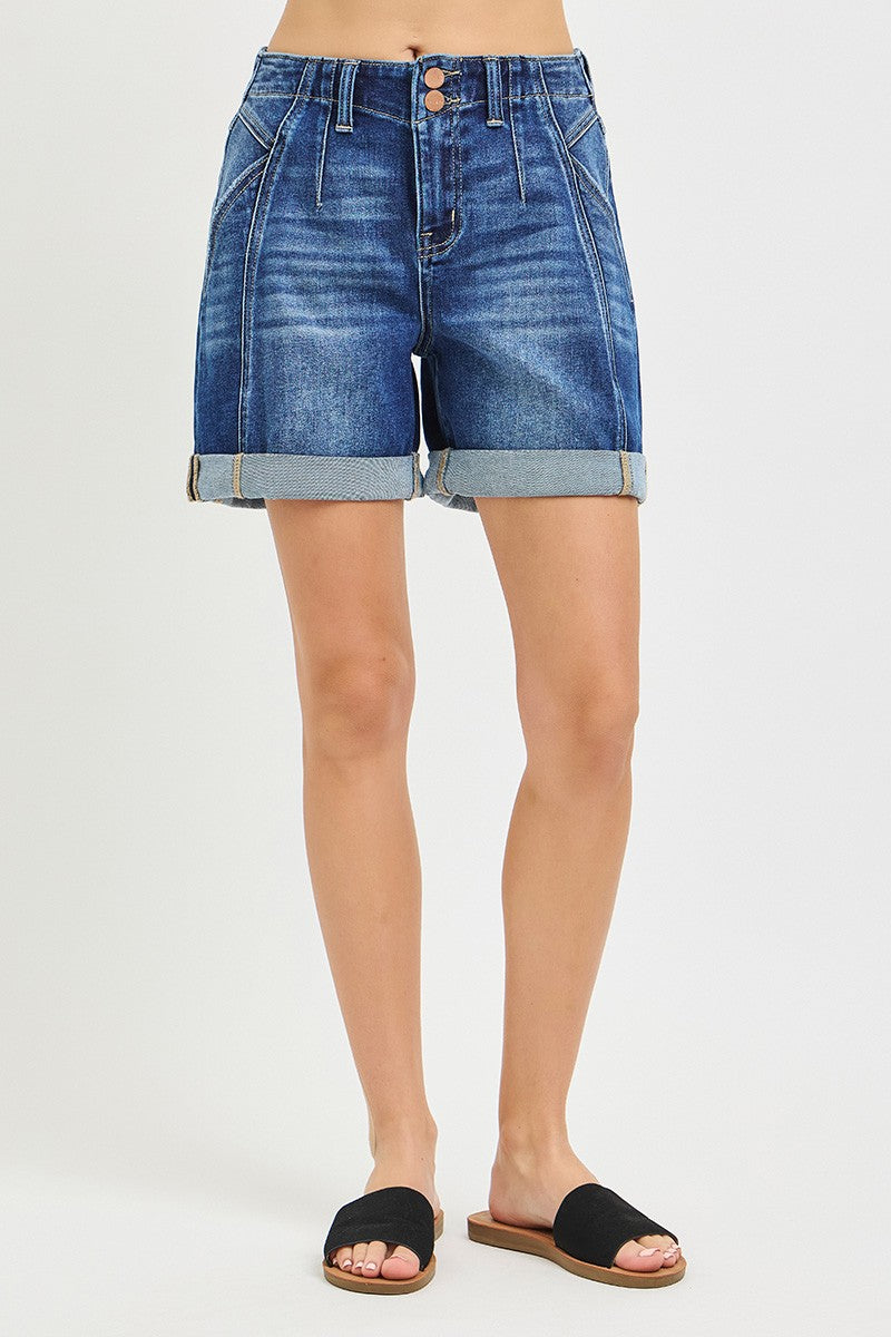 RISEN High Rise Seamed Roll Up Shorts