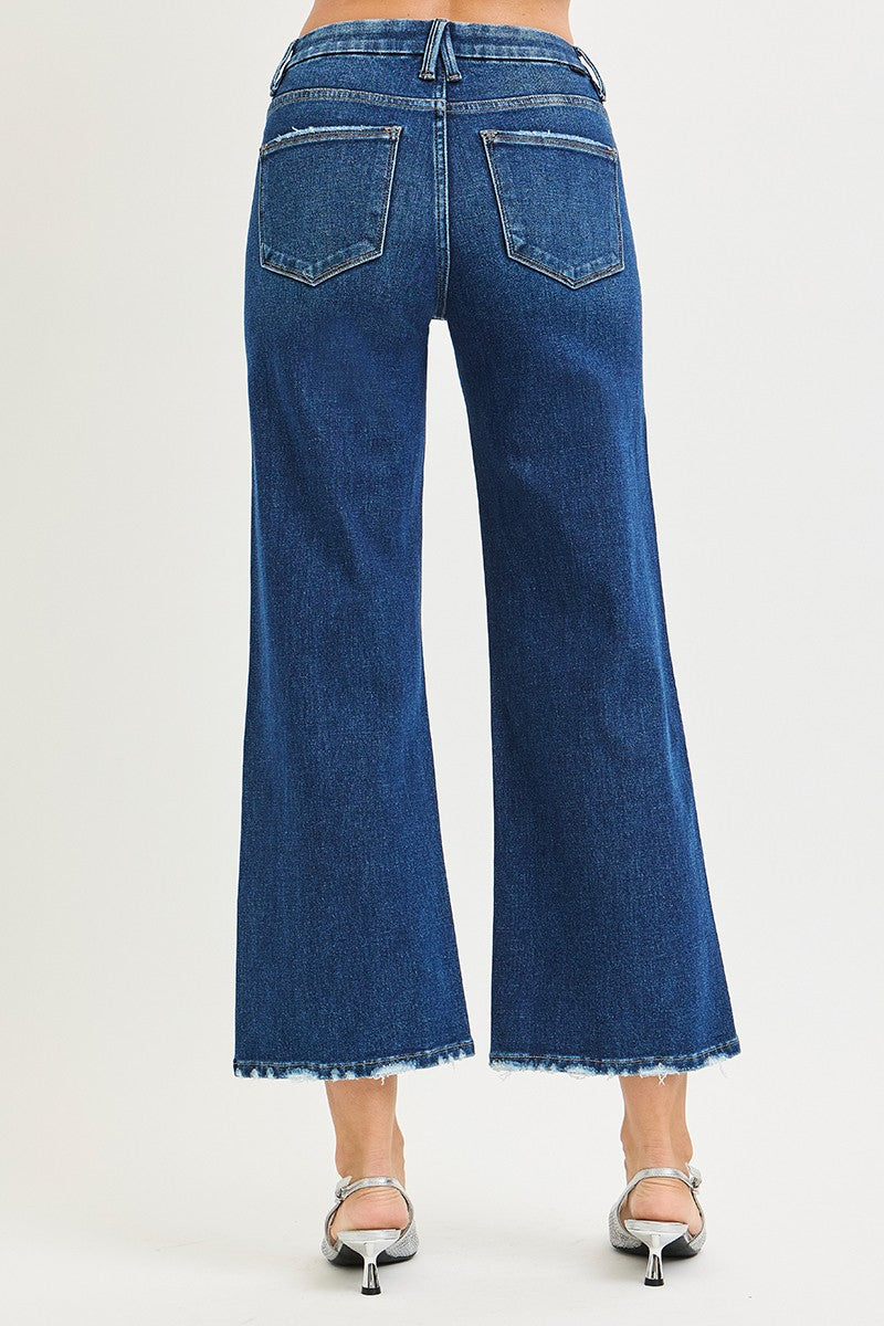 RISEN Tummy Control 4 Way Stretch High Rise Crop Wide Leg Jeans