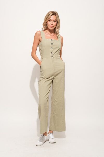 And The Why Square Neck Button Down Cropped Wide Leg Jumpsuit
