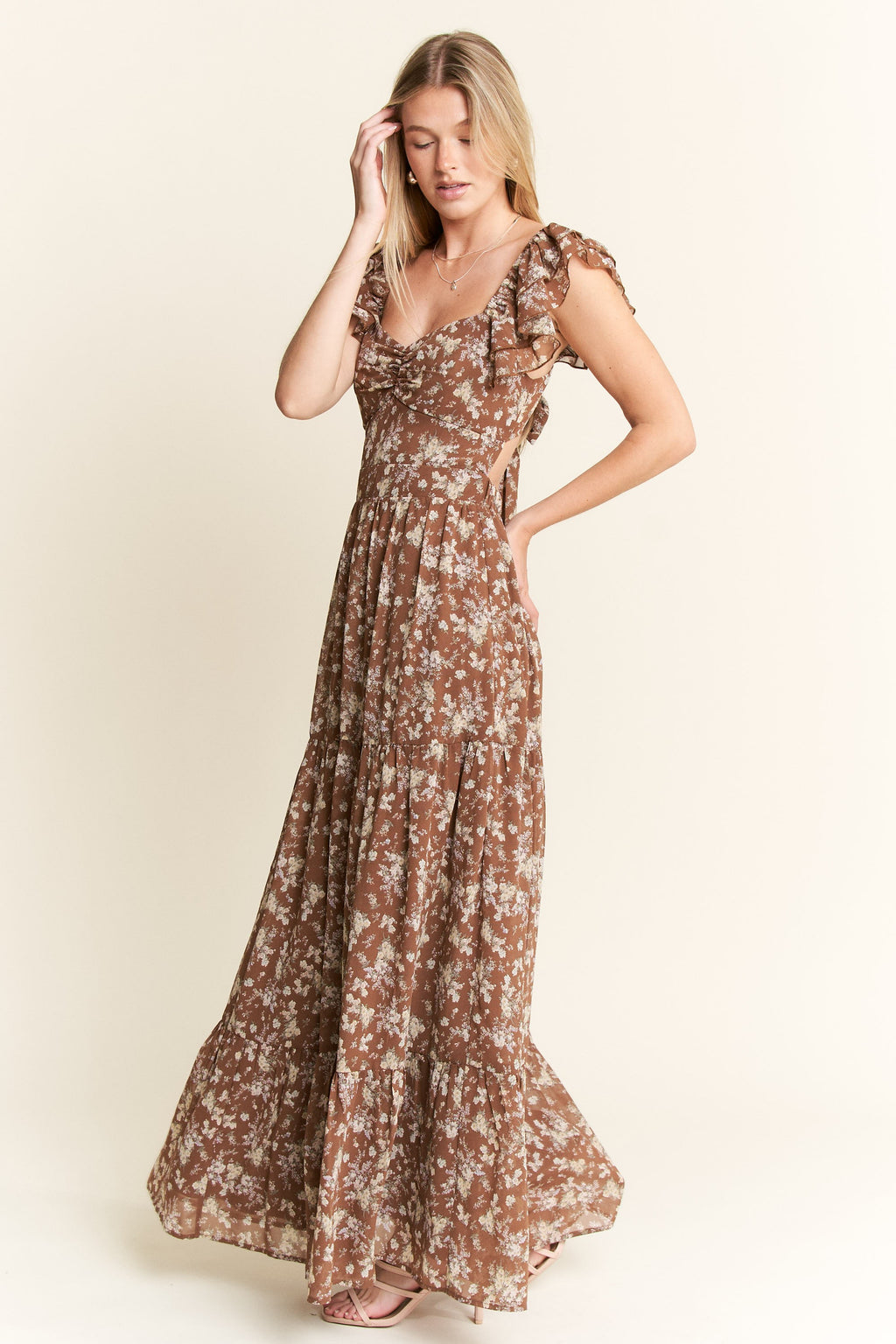 Jade By Jane Ruffle Sleeve Tiered Maxi Dress