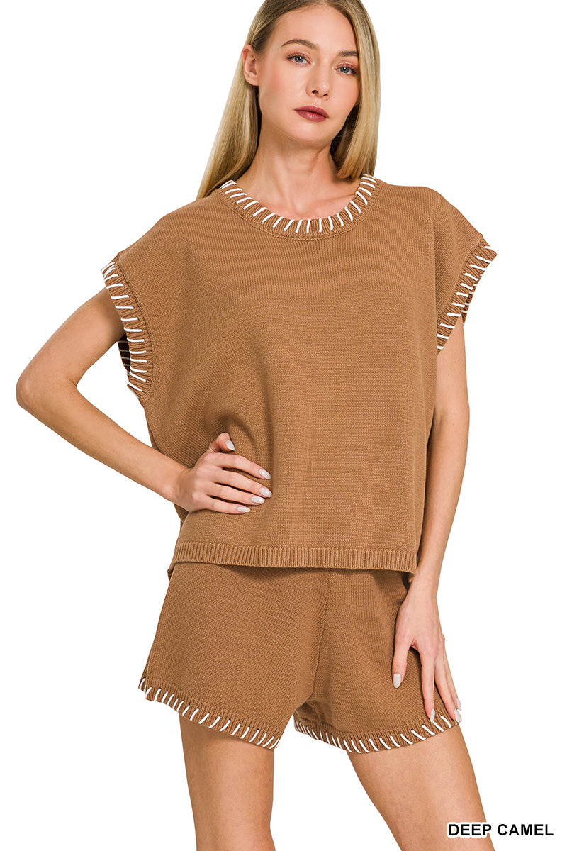 Zenana Stitch Detailed Sweater Shorts