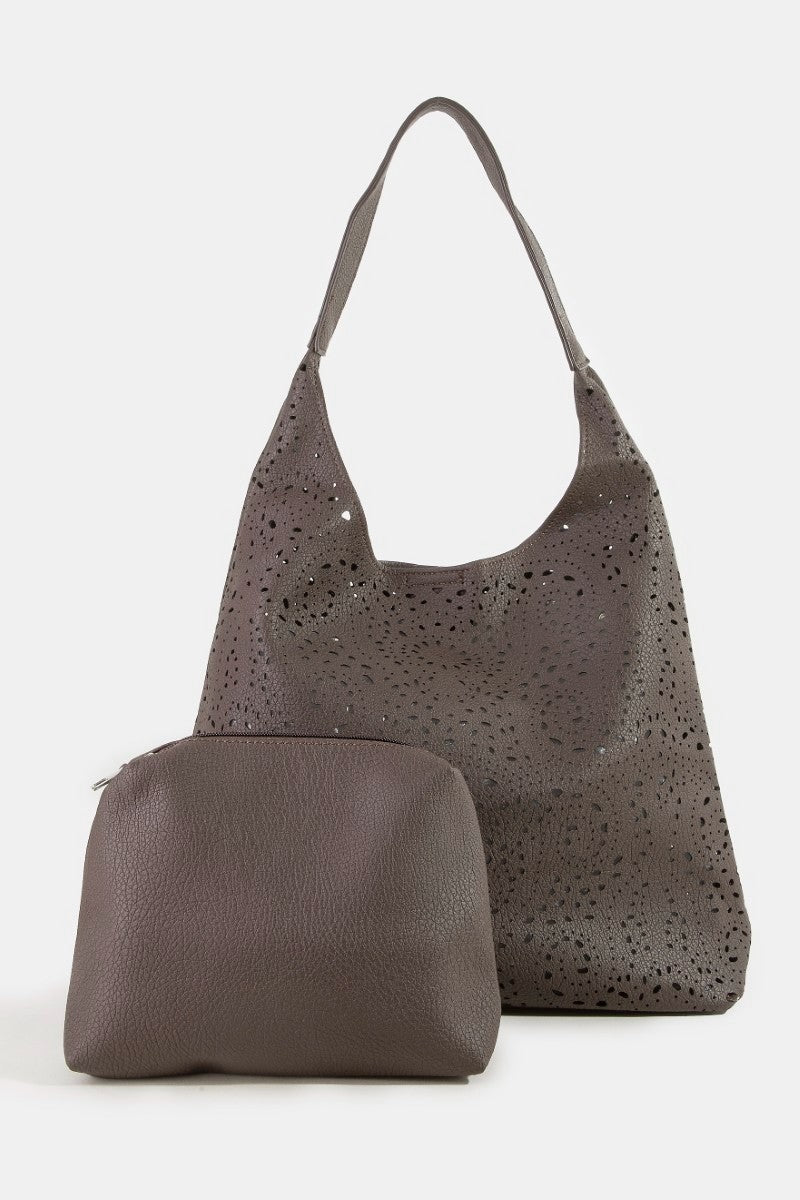 Fame Intricate Cutout Motif Leather Shoulder Bag