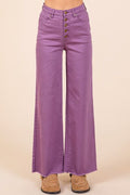 Mittoshop Twill High Waisted Button Fly Wide Leg Pants