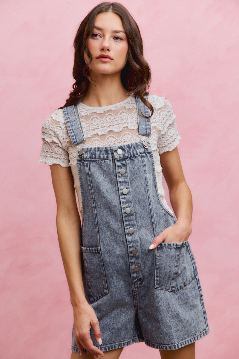 SO ME Denim Washed On Front With Adjustable Strap Romper