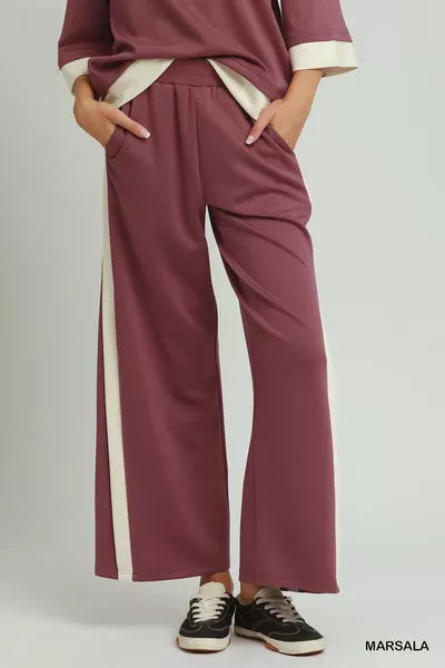 Umgee Colorblock Side Stripe Straight Pants