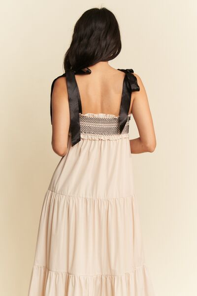Davi & Dani Multi Contrast Smocked Bodice Straps Maxi Dress