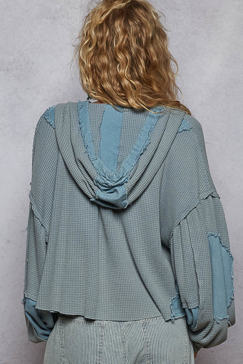 POL Contrast Cropped Jacket with Raw Edge Detail