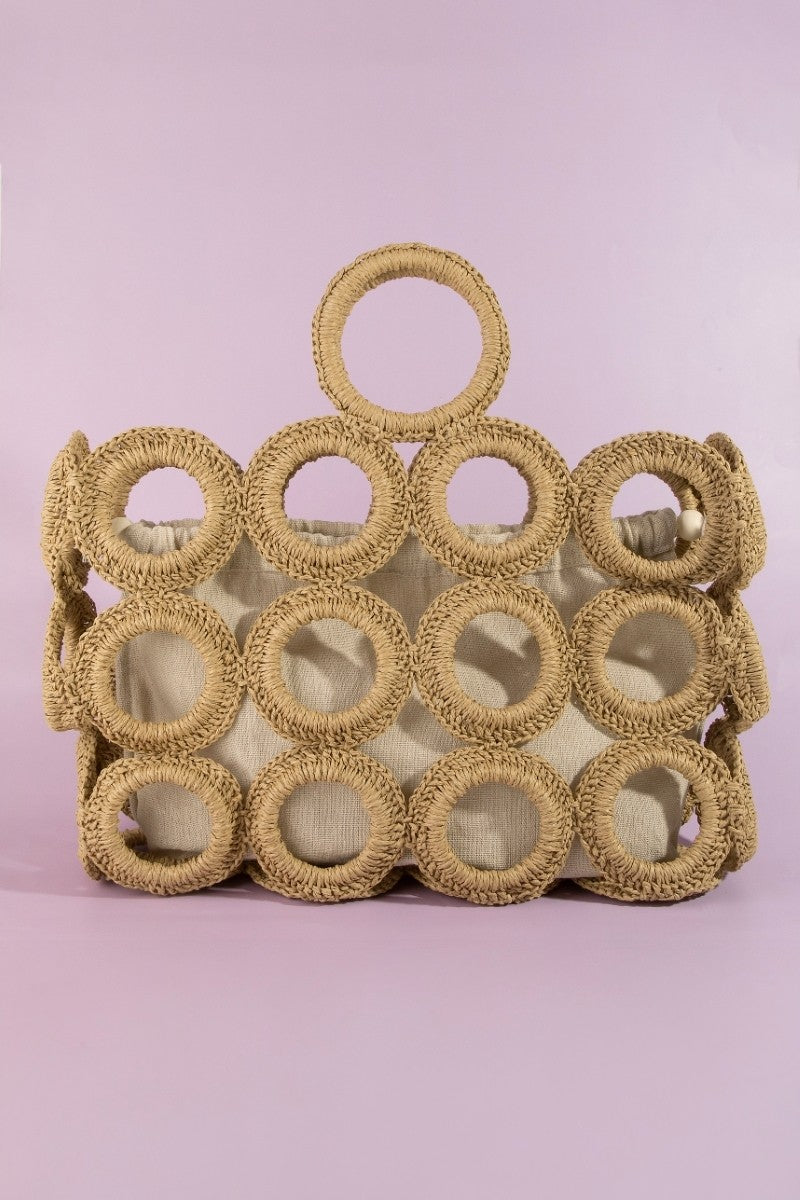 Fame Straw Round Pattern Mesh Hand Bag