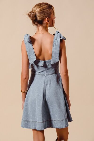 SO ME A Line Fit and Flare Diamond Bow Ribbon Denim Dres