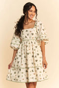 Davi & Dani Cactus Printed Poplin Contrast Piping Mini Dress