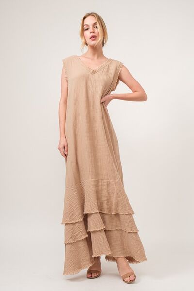 And The Why Washed Fringe Detail Tiered Dress