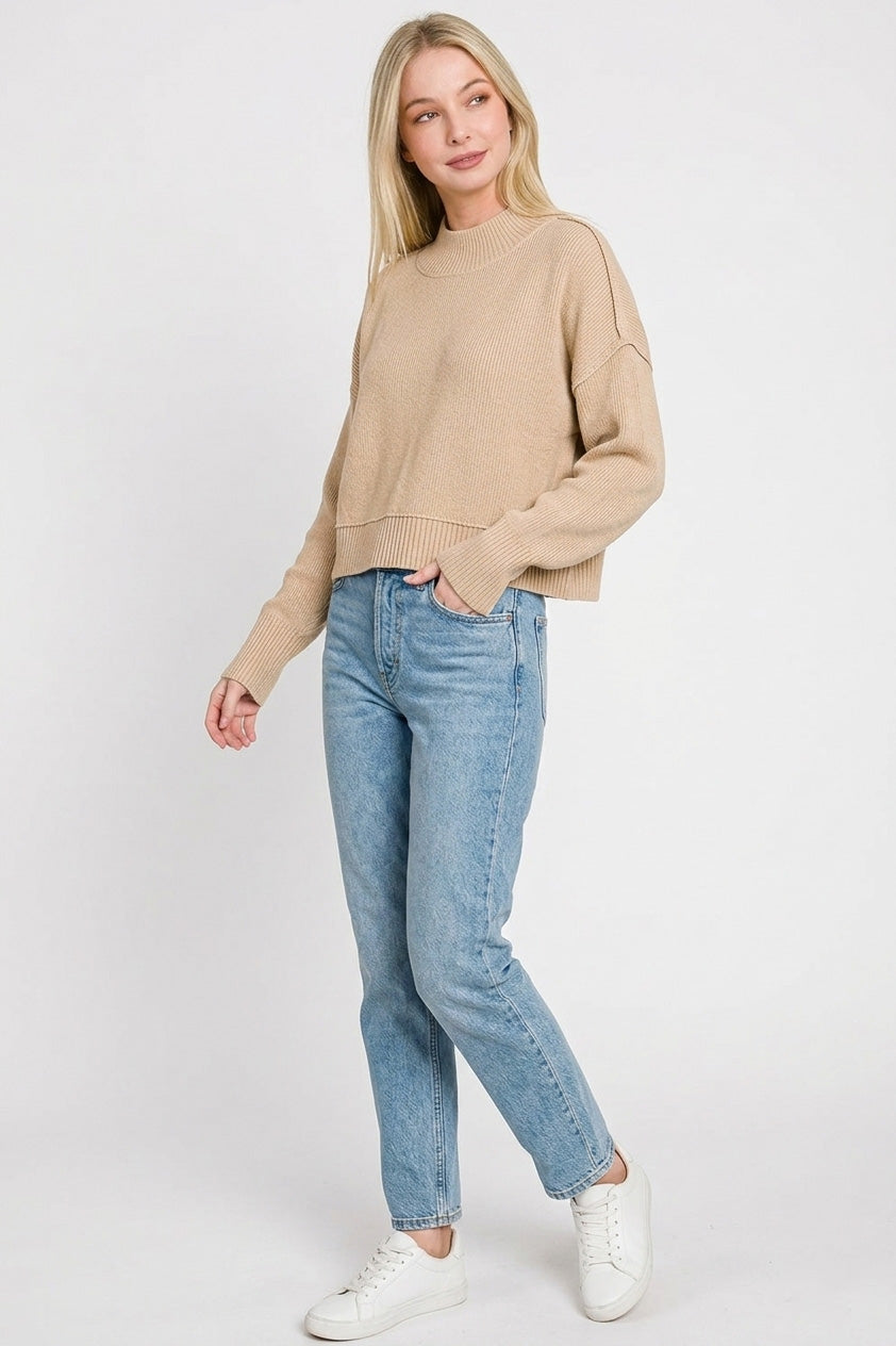 Zenana Side Slit Oversized Cropped Sweater