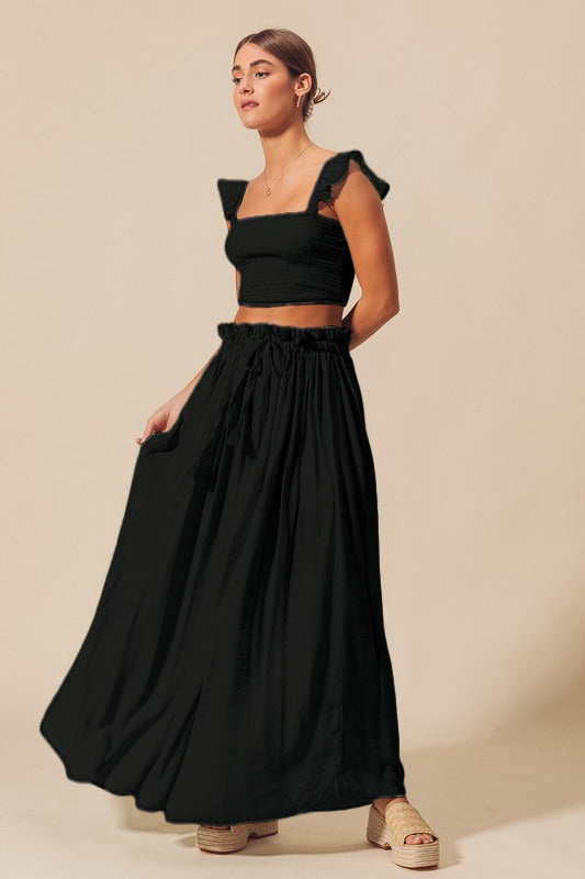 SO ME Smocked Top and Flowy Maxi Skirt Set