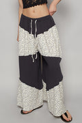 POL Contrast Floral Drawstring Wide Leg Pants
