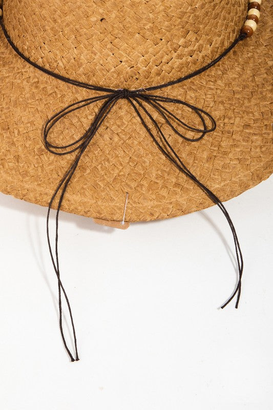 Fame Beaded Cowrie Shell Straw Weave Western Cowboy Hat